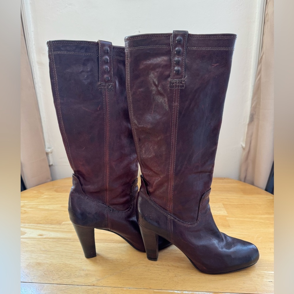 Women's Tall Leather Heeled Boots - Dark Brown